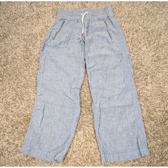 Athleta Pants Athleta Cabo Linen Wide Leg Pants Women 4P Blue Boho 4 Petite - Picture 1 of 6